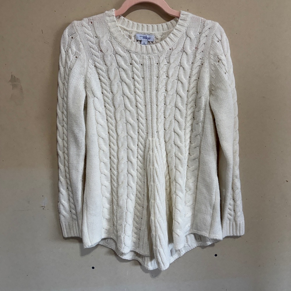 Great Northwest Indigo Cream Cable Knit Lace Up Back Sweater Womens Medium